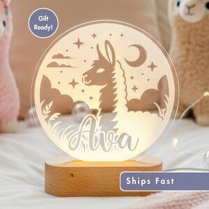 Personalized Llama Night Light – Custom LED Lamp for Kids